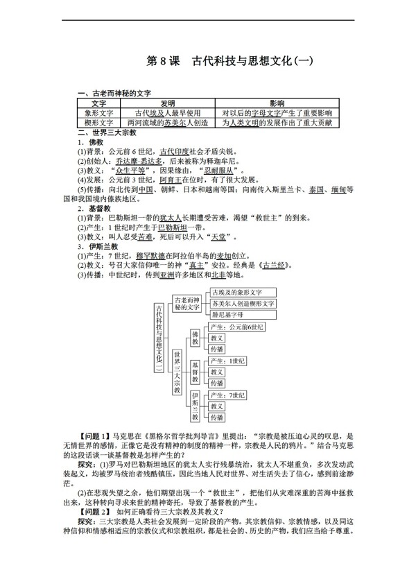 九年級上冊歷史九年級上冊導(dǎo)學(xué)案第8課古代科技與思想文化一
