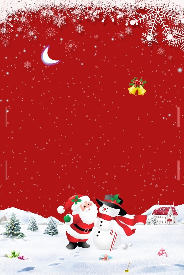 红色圣诞节雪人圣诞老人背景