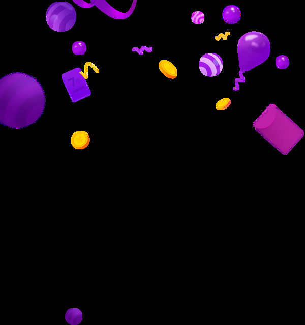 紫色氣球彩帶png元素素材