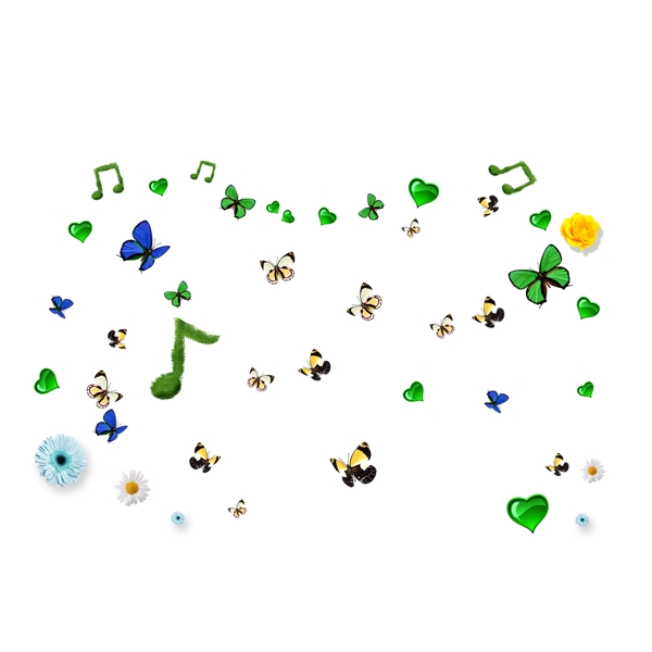 蝴蝶音符花素材