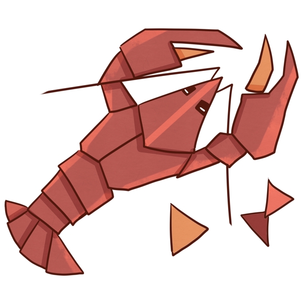 剪纸的红色龙虾插画