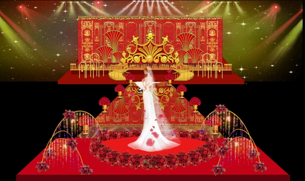 红色欧式复古大气婚礼舞台