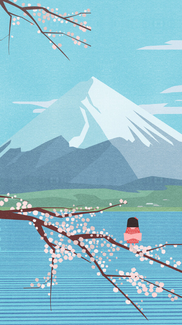 富士山下的女孩图片