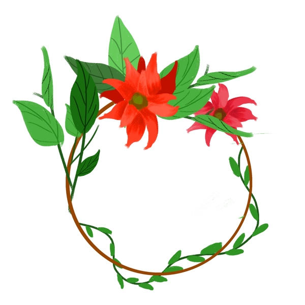 手繪綠色花環(huán)清新葉子植物花環(huán)邊框