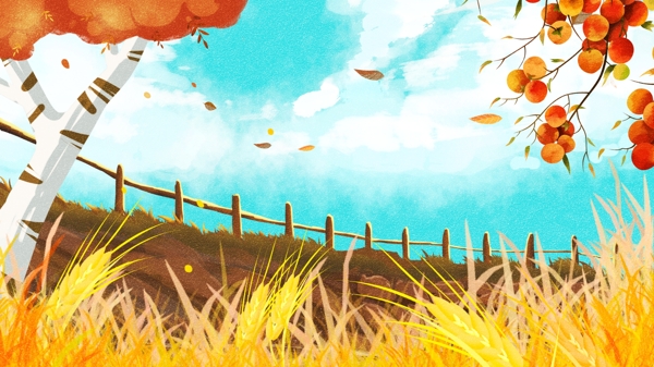 唯美蓝天下的秋天风景背景素材
