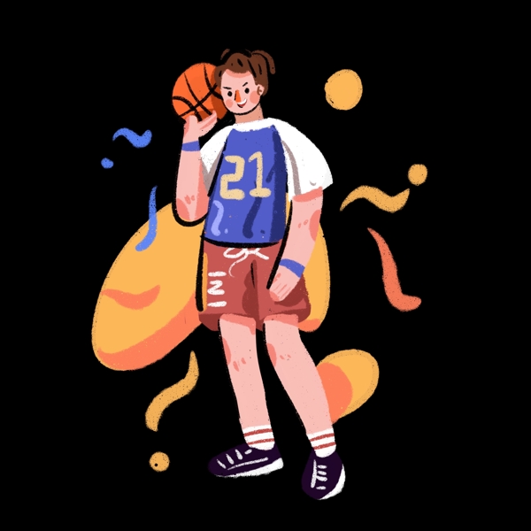 篮球比赛中的男孩手绘插画png免抠素材