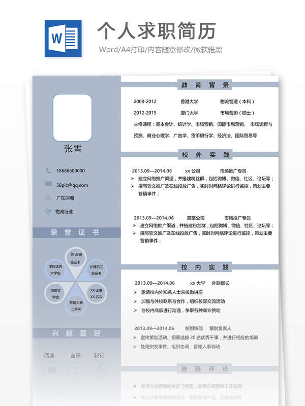 個(gè)人求職簡(jiǎn)歷模板