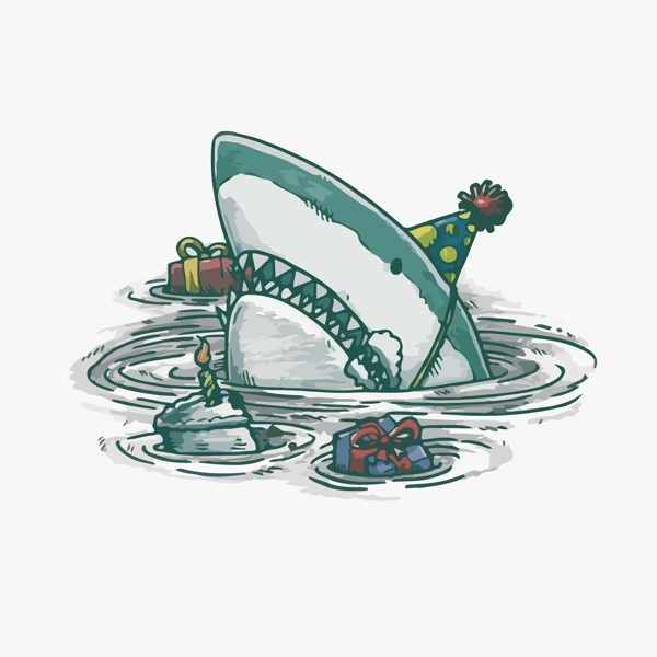 印花矢量圖藝術(shù)效果水彩動物鯊魚免費素材