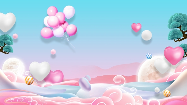 浪漫清新粉色气球广告背景