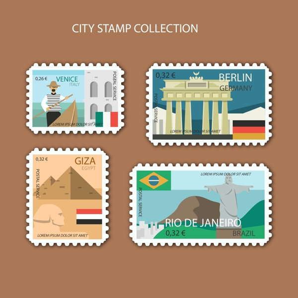 彩色的城市集邮