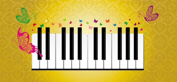 钢琴与蝴蝶图片