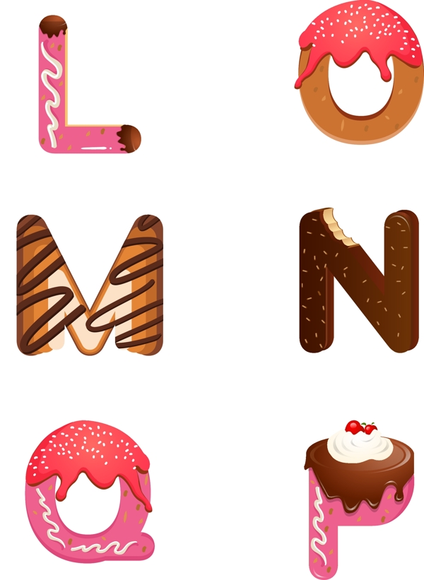 字母糖果原创蛋糕面包设计元素合集卡通可爱