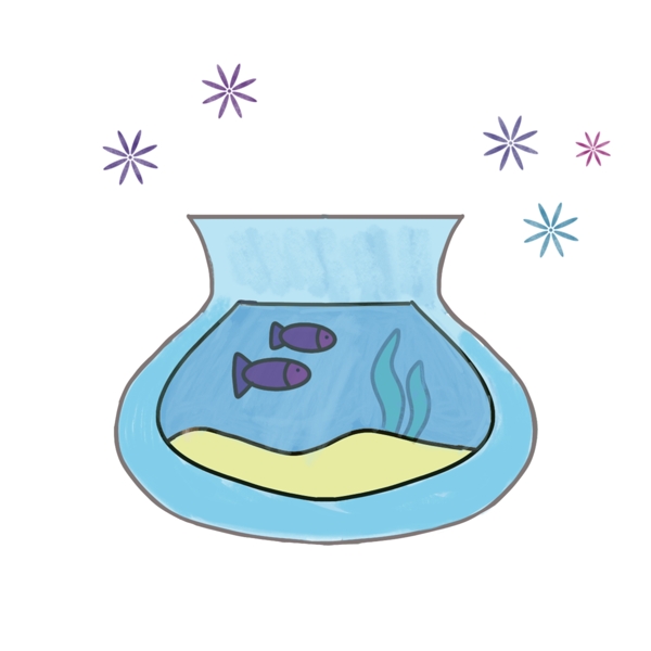 卡通蓝色的小鱼缸