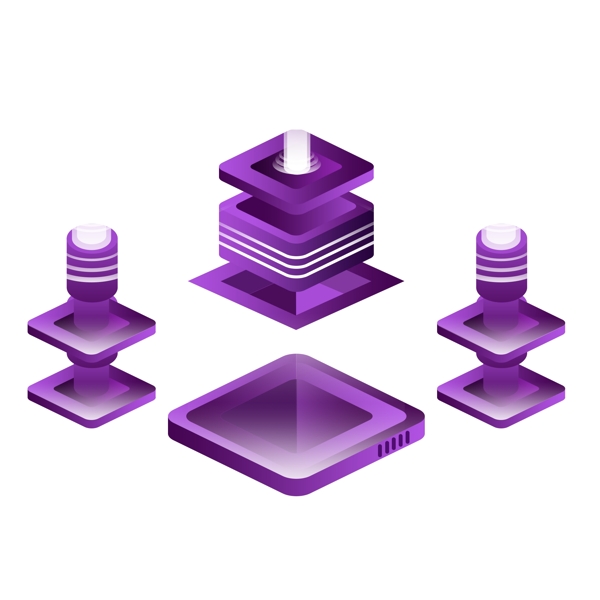 简约2.5D紫色科技建筑原创元素