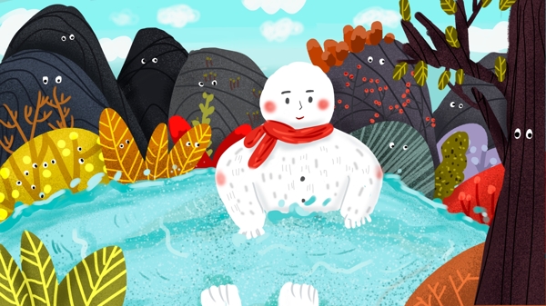 山物记可爱卡通雪人在洗澡