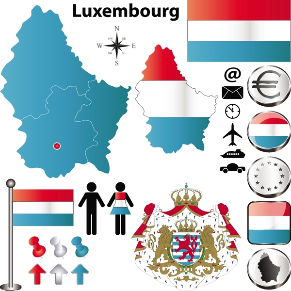 卢森堡国旗地图矢量素材