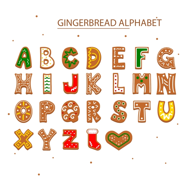 卡通圣诞姜饼装饰字母表