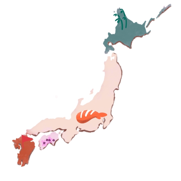 彩色日本地图插画