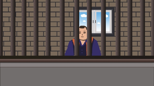 监狱里提审的犯人卡通背景