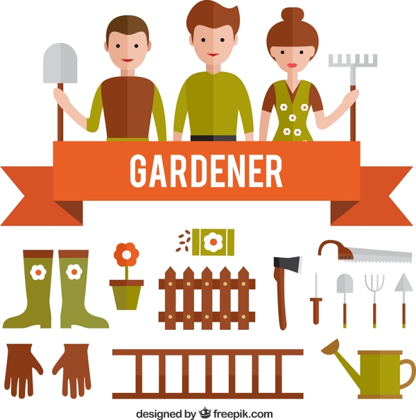 花园工具和园丁