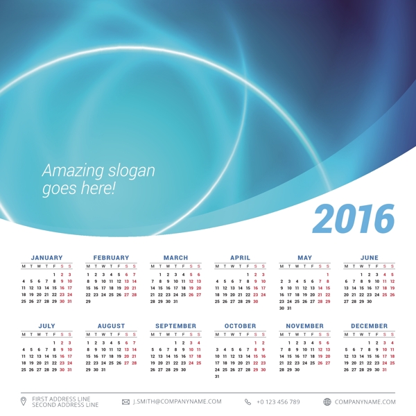 藍(lán)色2016時(shí)尚年歷矢量素材