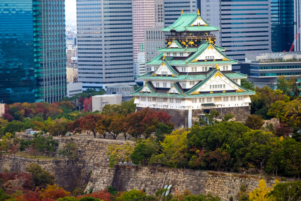 日本大阪大阪城天守阁航拍视角