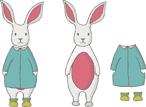 兔子卡通动物和他们的衣服矢量素材