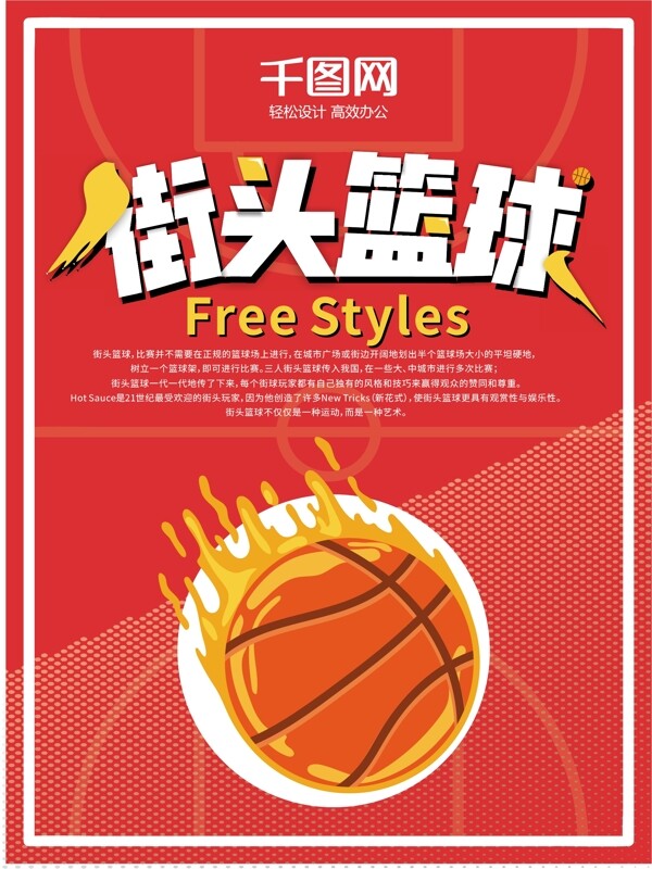 卡通涂鸦风街头篮球体育运动宣传海报
