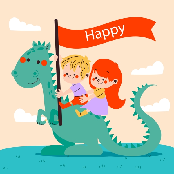 儿童节骑恐龙图片