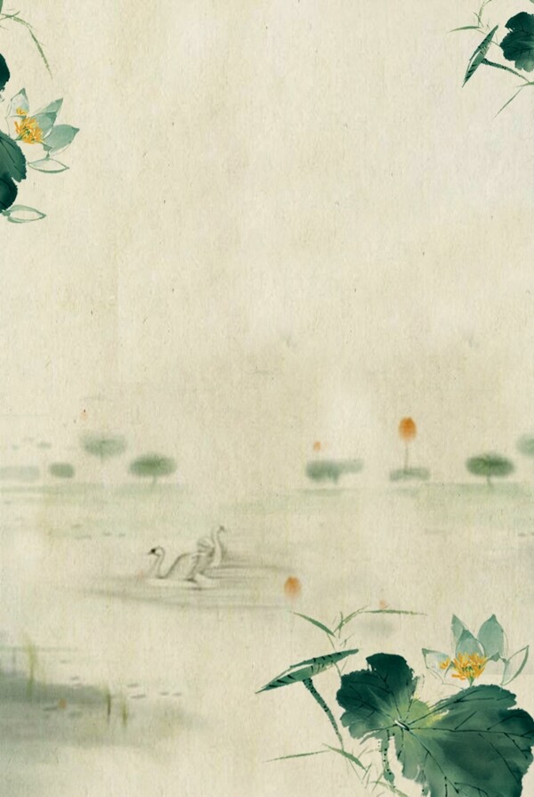 古典复古中国风荷叶荷花背景海报
