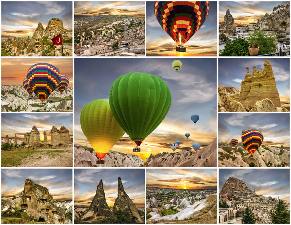 热气球与美丽岩石风景图片