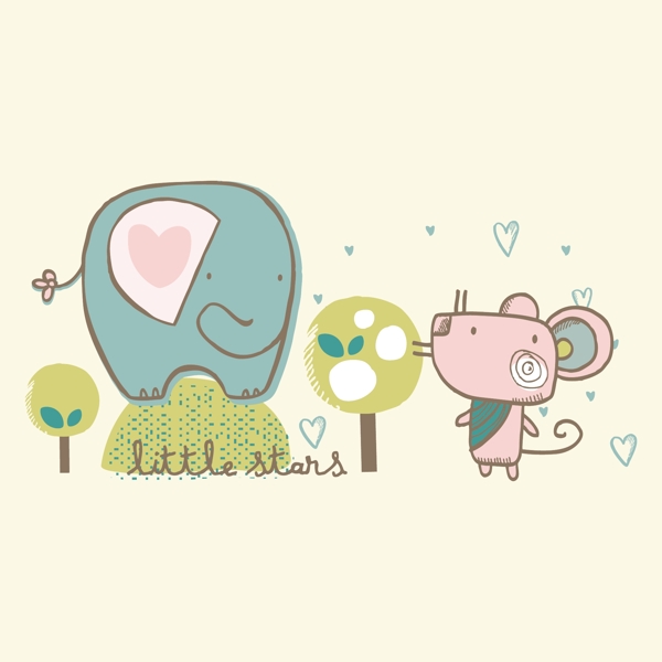 印花矢量圖T恤圖案圖文結合動物大象免費素材