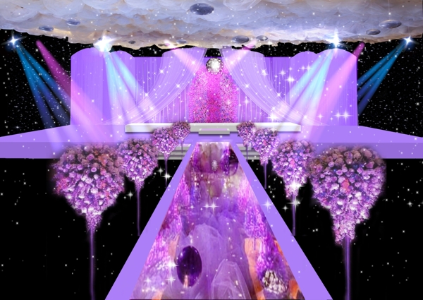 紫色舞台灯光布幔星光