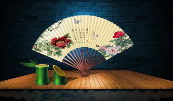 扇子與竹筒圖片
