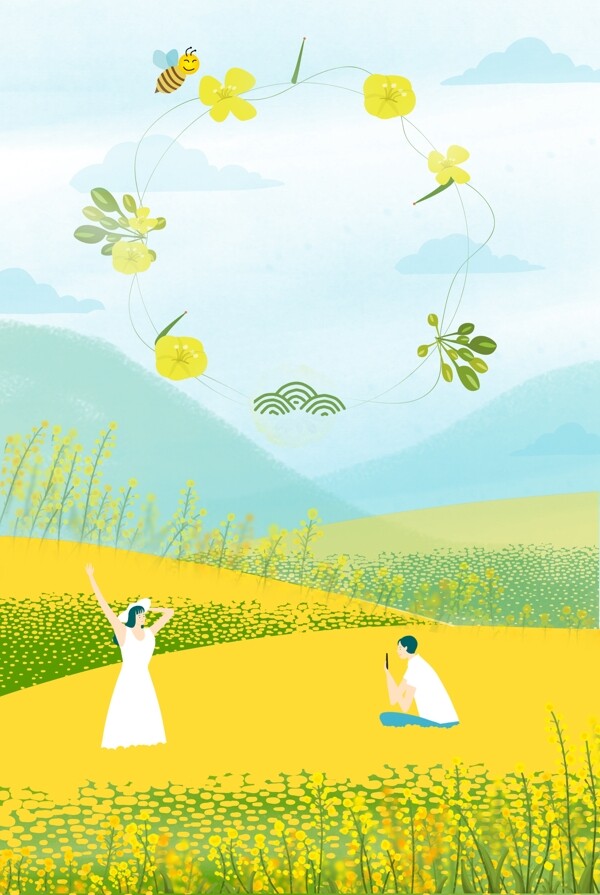 春天花朵黄色油菜花海报背景