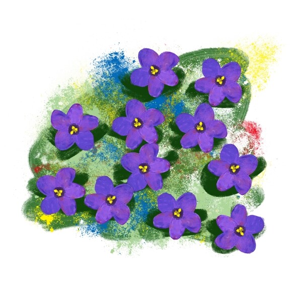 欧式油画花朵花卉油画风草地上的紫罗兰