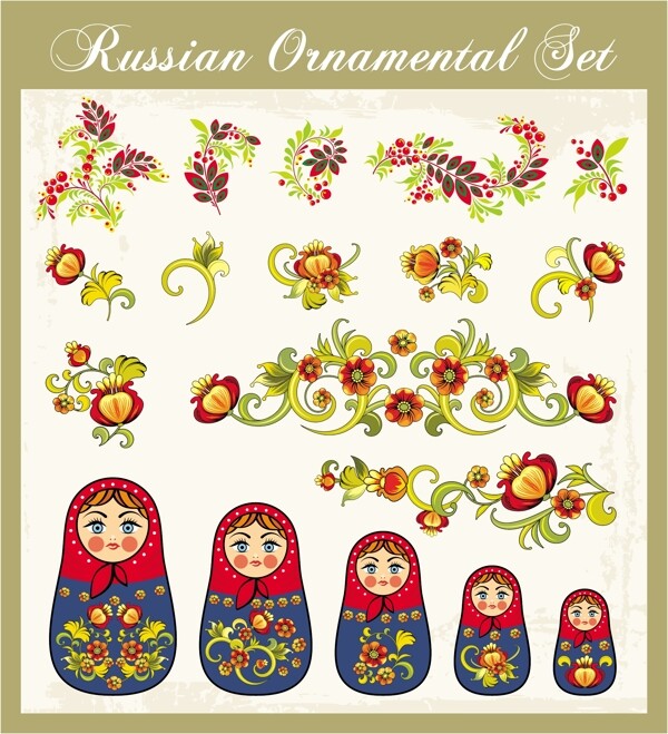 美丽的俄罗斯风格的饰品设计矢量图03