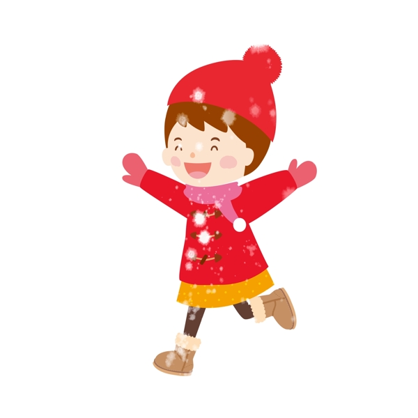 冬日大雪中奔跑的女孩兒