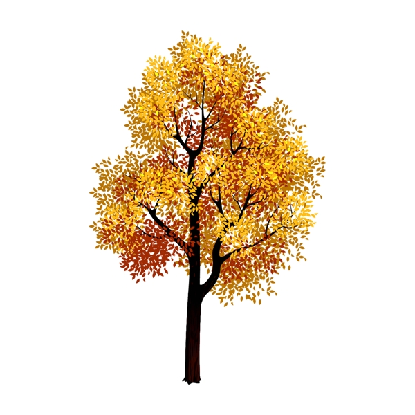 清新水彩秋季树木卡通透明素材