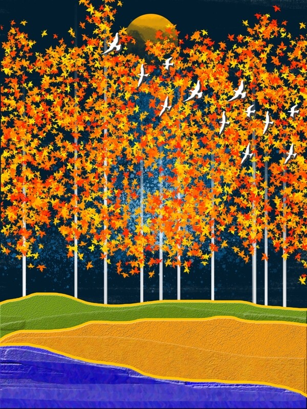北欧立体抽象树林飞鸟客厅装饰画