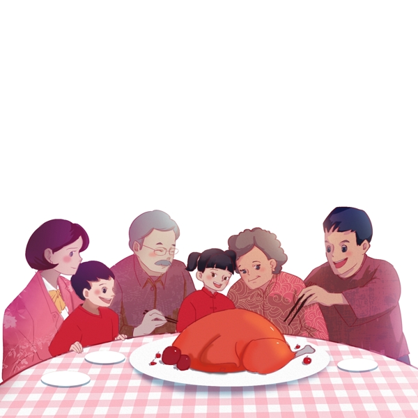 感恩节一家人团聚吃火鸡