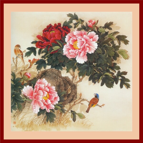 花鳥畫中堂畫分層插畫PSD格式0006