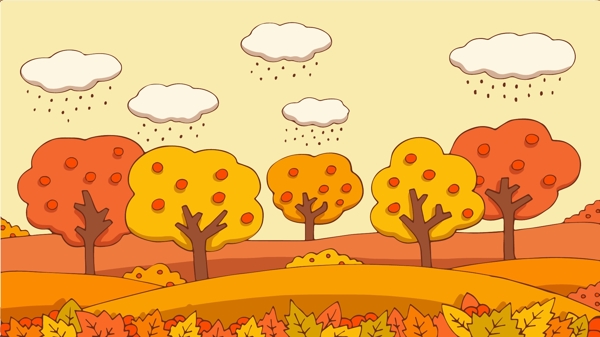 秋天你好秋雨中的秋景矢量插画