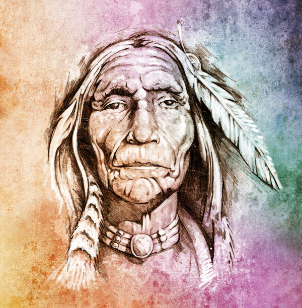 印第安人头像素描图片