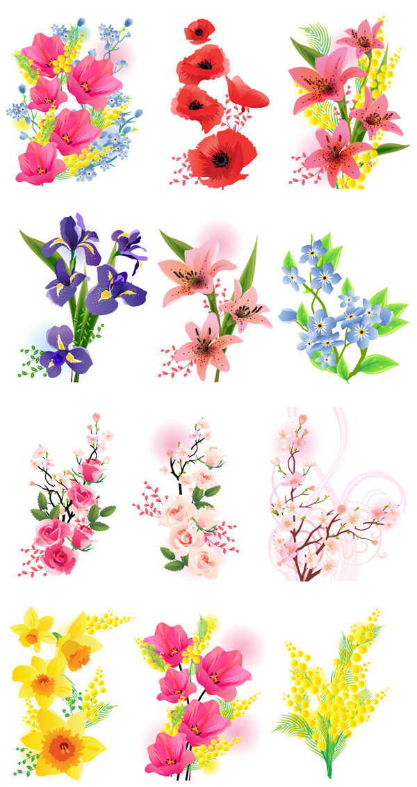 春季炫彩花卉矢量素材