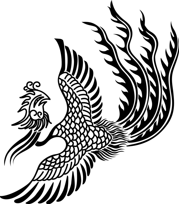 印花矢量圖動物鳳凰色彩黑白色免費素材