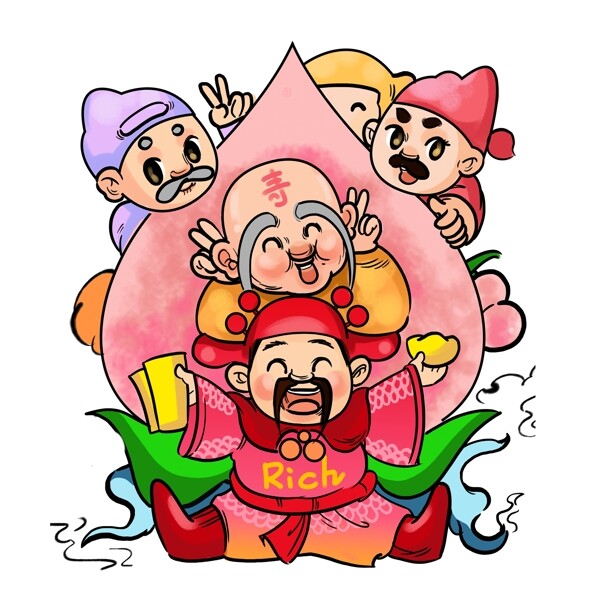 中国风新年装饰财神爷透明素材
