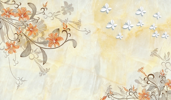 大理石纹花朵花瓣背景壁画