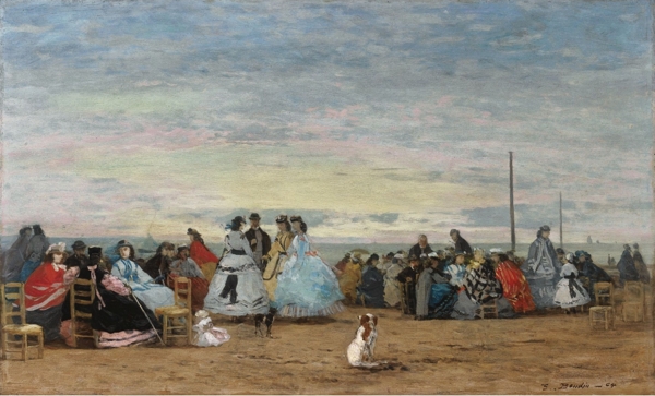 EugeneBoudinSceneontheBeachTrouville1864.jpeg畫家風(fēng)景畫靜物油畫建筑油畫裝飾畫