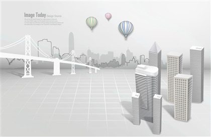高清未来城市网格气球创意素材